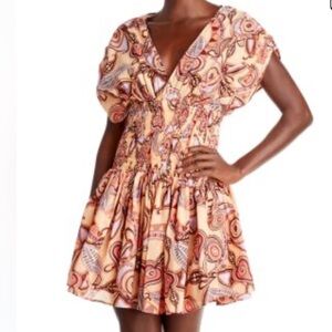 A.L.C. Luna Smocked Waist Dress - Pink and Orange